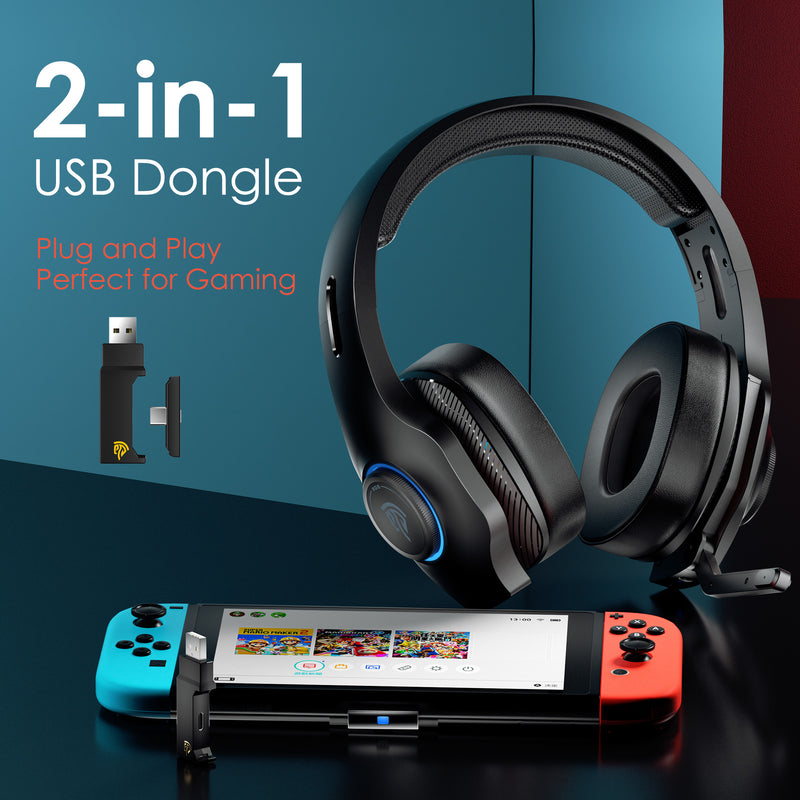 Casque de jeu sans fil 2,4 G Winkoo avec microphone et RVB pour Switch PS4 PC Xbox one Series X/S iPhone Android