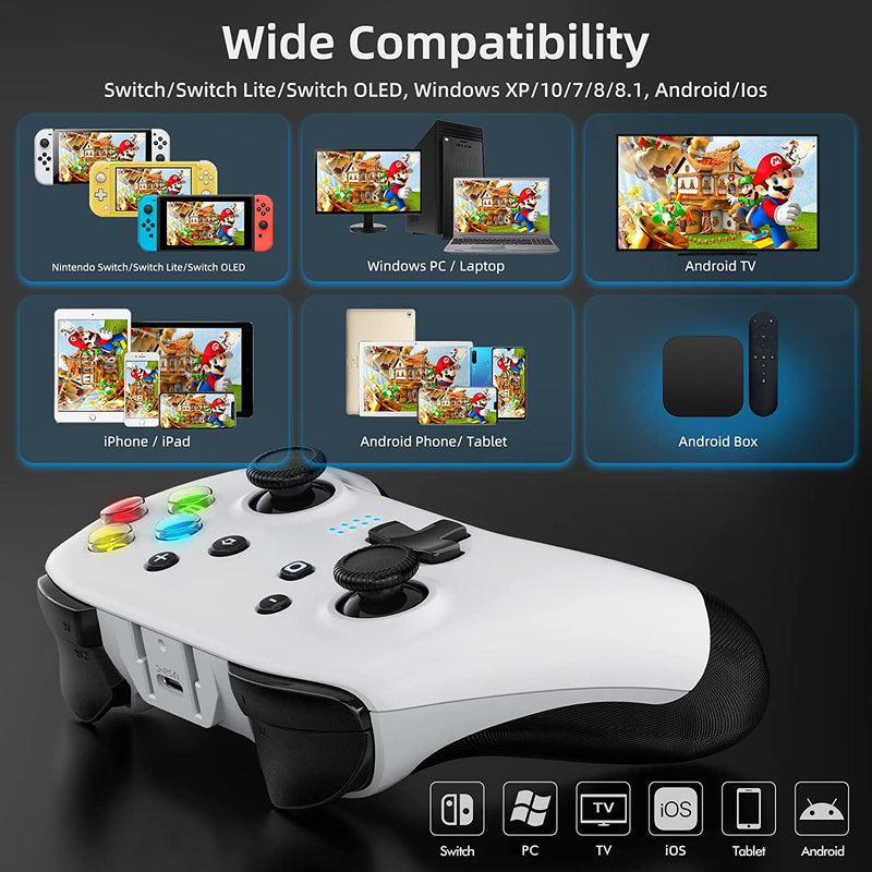 Manette WINKOO Pro Switch-Lite-OLED Bluetooth-Programmable-Turbo-Double Moteur-Joystick PC-Steam-Téléphone iOS Android Blanc