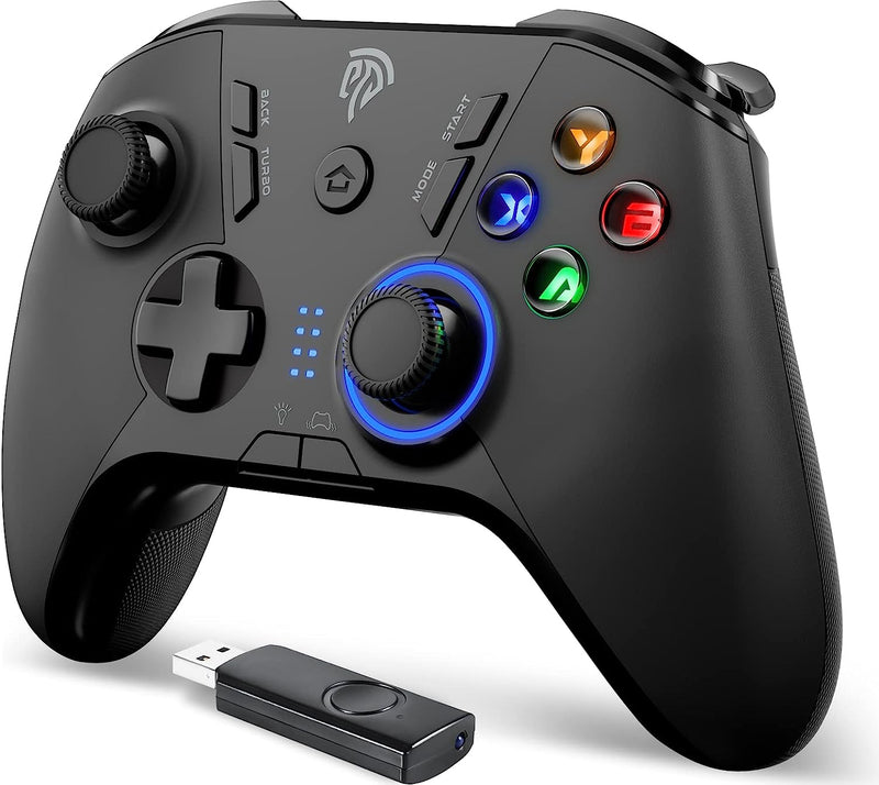 Manette PC/PS3 sans Fil Rechargeable, 2.4G Manette PC Connectée par USB, Manette PS3 avec Dualshock et Turbo