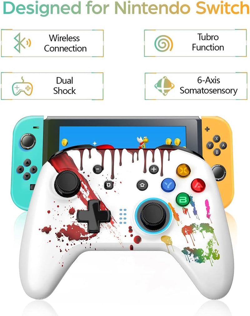 Manette sans Fil pour Switch, Manette Bluetooth pour Swtich, Manette Pro Rechargeable avec Bluetooth/Turbo/6 Axes/Double Moteur