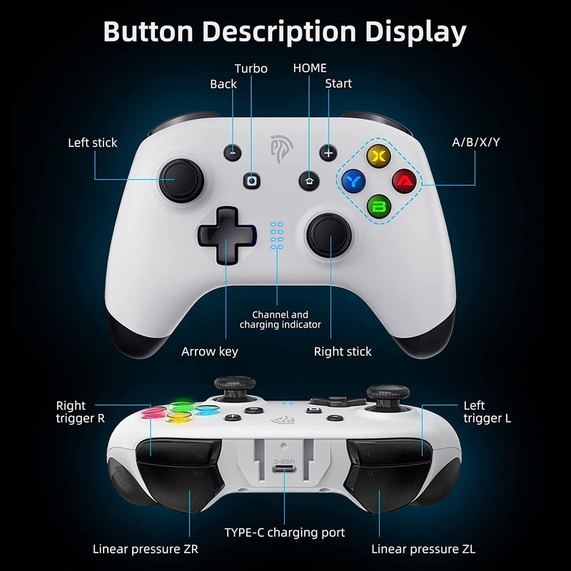 Manette WINKOO Pro Switch-Lite-OLED Bluetooth-Programmable-Turbo-Double Moteur-Joystick PC-Steam-Téléphone iOS Android Blanc