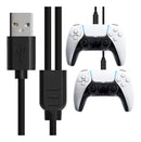 Double chargeur type-C 3 mètres pour toute consoles vu de face avec fils et manettes