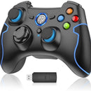 Manette PC sans Fil, Manette PC Connectée par USB, Manette PS3 avec Double Vibration et Turbo, Compatible pour PC et PS3 - Bleu et Noir