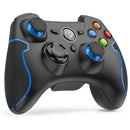 Manette PC sans Fil, Manette PC Connectée par USB, Manette PS3 avec Double Vibration et Turbo, Compatible pour PC et PS3 - Bleu et Noir