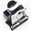 Socle pour Playstation 5 avec refroidissement socle de charge pour manettes emplacement pour les boites de jeux et repose casque vu de haut avec tout accessoires