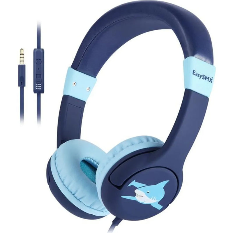 CASQUE AUDIO ENFANT AVEC LIMITEUR DE VOLUME, CASQUE DE PROTECTION OREILLES CONFORTABLE POUR ENFANT 3-12 ANS REQUIN