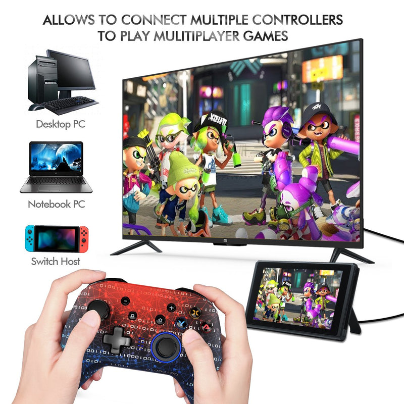 manette de jeu universelle sans fil bluetooth pour nintendo switch pro lite pc couleur rouge bleu binaire multiplayer games compatible