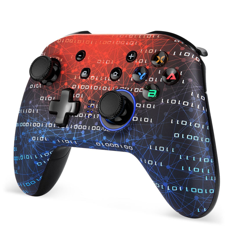 manette de jeu universelle sans fil bluetooth pour nintendo switch pro lite pc couleur rouge bleu binaire vue de haut en trois quart droite