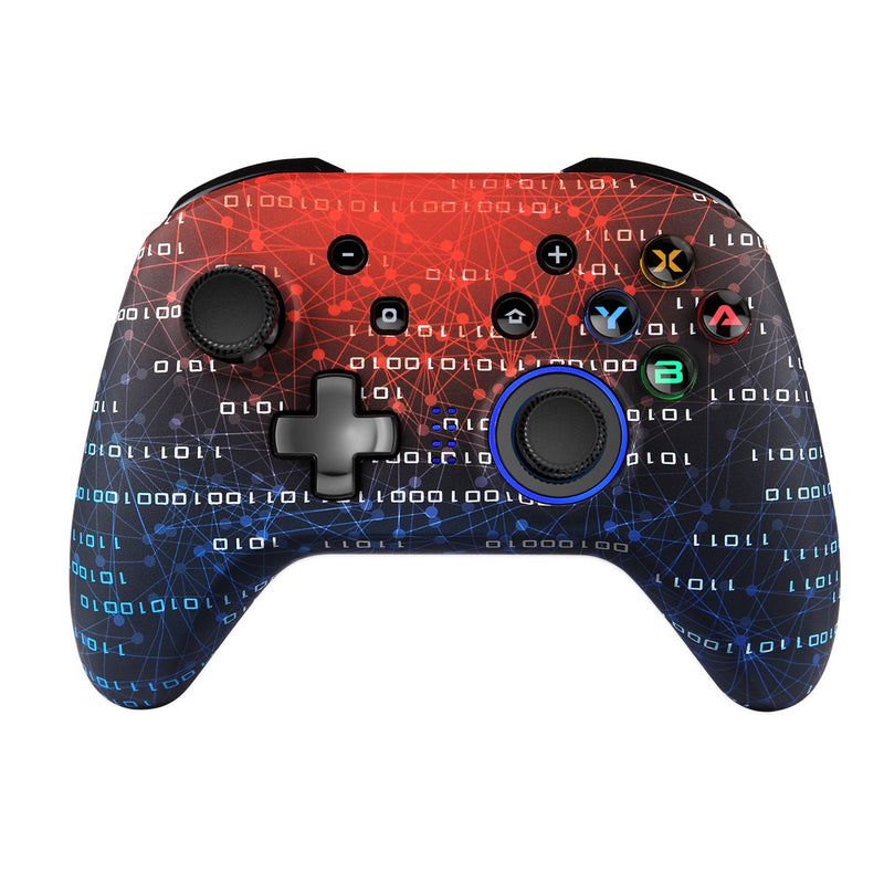 manette de jeu universelle sans fil bluetooth pour nintendo switch pro lite pc couleur rouge bleu binaire vue de haut en trois quart